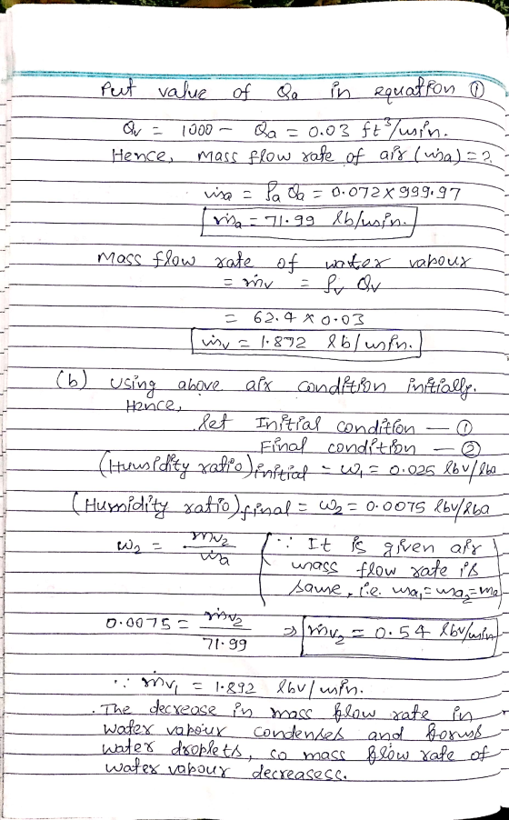peut value of Sa in equation or Q = 1000 - Qa = 0.03 ft Tusin. Hence, mass flow rate of aff (usa) = 2 visa = Pa ba = 0.072x99