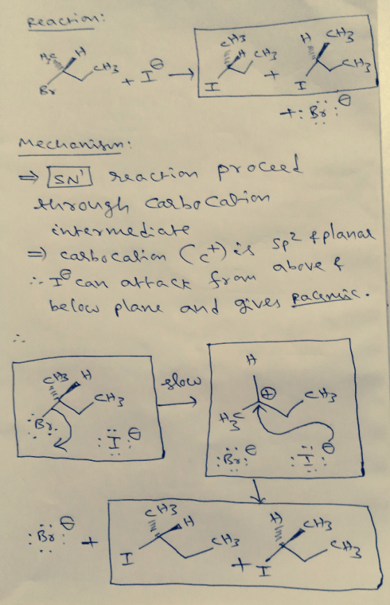 Reaction CH EMA CHA T/ +iBe Mechanism - Isnt reaction proceed through carbo Cabion. intermediate sp? f planar - carbocalion