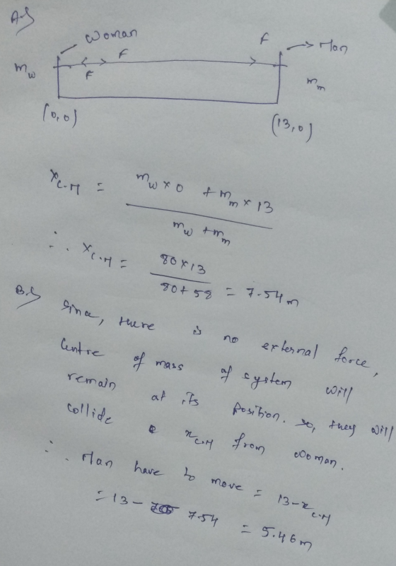 Woman m (0,0) Ten= mw xo tmx 13 -- mw tum 80x13 sot 58 - 7.54m lina, there is no external scoce centre of mass of cystem will