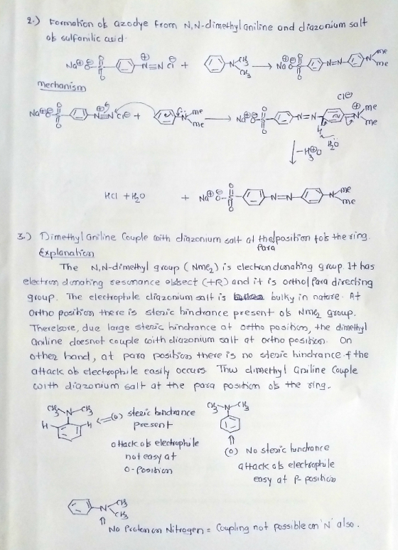 2 Fomahon ok azodye From N,N-dimethyl aniline and diazonium salt ob sulfanilic aui d NEN NoO me Na + mechanism Cie me Na e NE