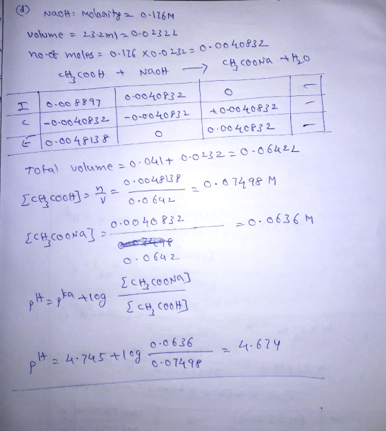 (2) Nadh molarity = 0.126M volume & 23.2m120.02322 no ot moles = 0.126 40.0232= 0.00 40832 et coolt & NaOH > CHCOONa tho 0.00