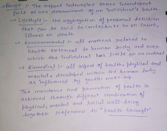 Benifit 4 The report indentified three interdepent feild as key determinant of an individuals health. - Lifestyle - the aggr