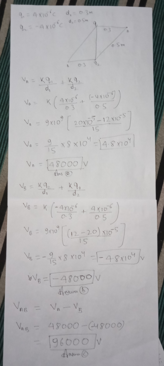 q = 4810°C do 0.3m h = -4x10c dom 0.5m B Vn=Kq di dz (-4X102 k (4rior 9x10° [ 2017 - 12/105 Vn- 15. Va = 99 x 8 x 10 = 4.8 1