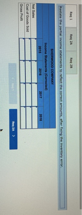 Reg 1 Reg 2A Req 28 Restate the partial income statements to reflect the correct amounts after fixing the inventory.error...