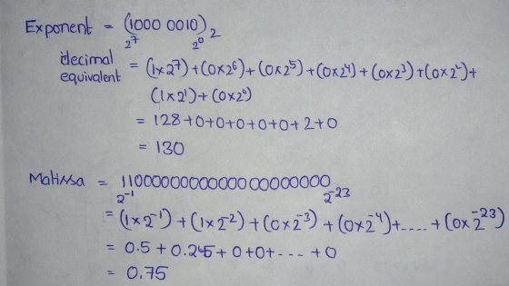 27 Exponent (1000 00102 decimal (1x27) +Cox26)+(0125) +(0x24) + (0x2+) 7(0x2)+ equivalent (1x2)+(0x2) = 128+0+0+0+0+0+2+0 130