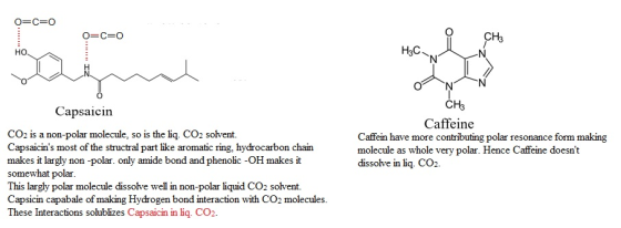 O=C=0 O=C=0 ci HO. H3C- NT Capsaicin CO2 is a non-polar molecule, so is the liq. CO2 solvent. Capsaicins most of the structr