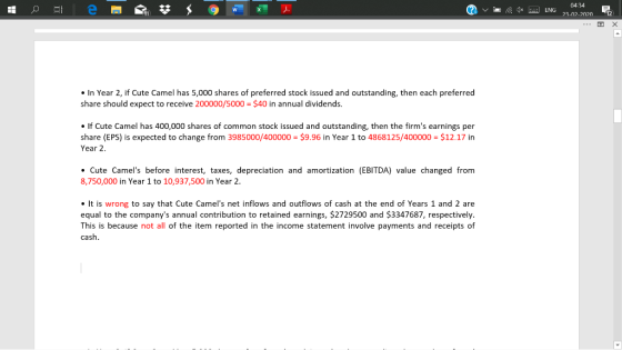 04:34 w ? v . * 5 ENG 23-02-2020 12 • In Year 2, if Cute Camel has 5,000 shares of preferred stock issued and outstanding, th