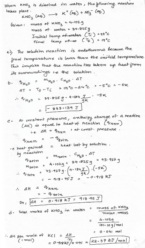 halees pl ace mass et ut382s a The soluhon neachom is endothermut becauas the [h> impluas that tre eachom has aleem up s e th