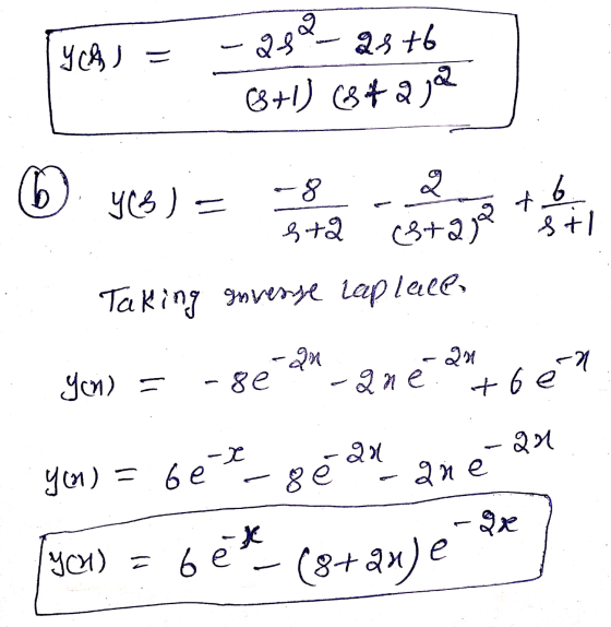 УСА ) = 2-8 48 +0 C+1) cs+ ја ) 2 УСА) — 18 4+ (8+ay? 8+) Taking govesse lap lace, -gя 9см) = - Ќе - 27 е-2» +6 е? 27 - Чи) =
