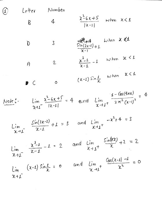 Number B 4 x=6x+5 1 X-1 82HS when <<< when x<I to 4 when a 81 Sin(2x-2)+1 X-1 3 X-2 -1 when x < 1 x-1 &< L when BC o (x-4) si