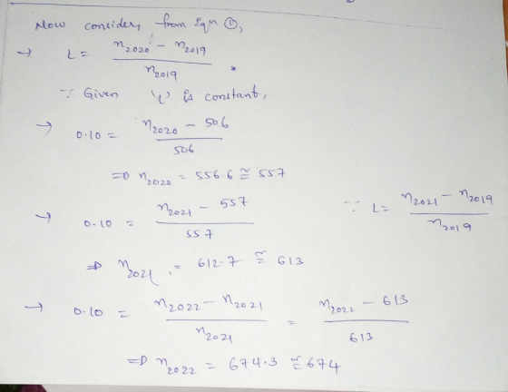 → now consider, from Eqn LE M2020 - 92019 32019 Given n a constant, y Olos Mzozo - 506 506 2012020 = 556.6 7 857 Mozi - 557