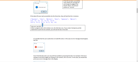Success If the file has been successfully read, display the message box and change the state of the Payroll, Name, and Amount