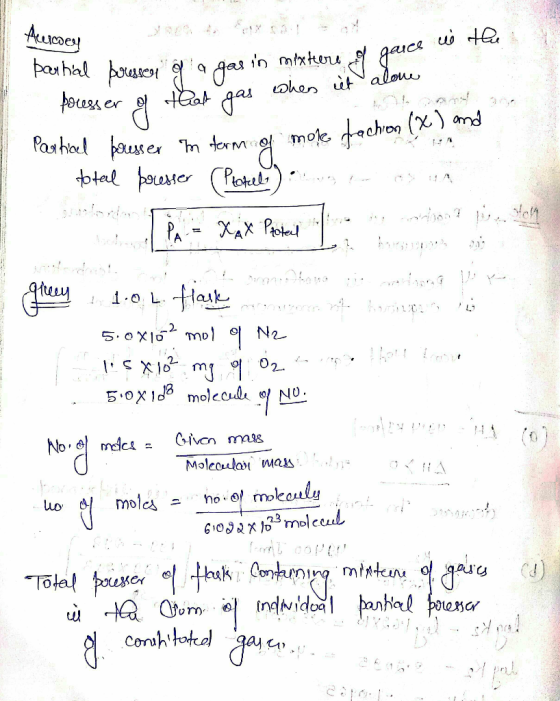 7 Alimen Xsa. parhial poressor of a gas in mixtuere y gance pocesser of that gas when it alone Partial pousser In term of mor