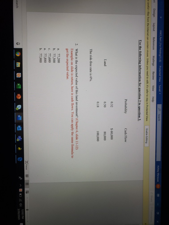 - HW3 Part L_For Printing(1) (5) - Protected View - Saved Search Ashley Marquez AM - X ert Design Layout References Mailings