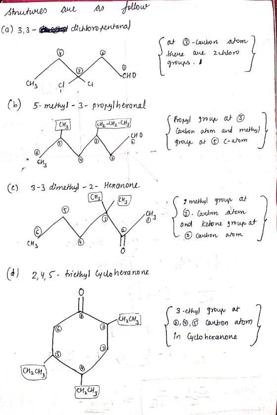 Structures are as follow Ca) 3, 3 - die rigtinge dichloro tentanal a cat ③ - Caubon atom there are achloro groups. cris axa (