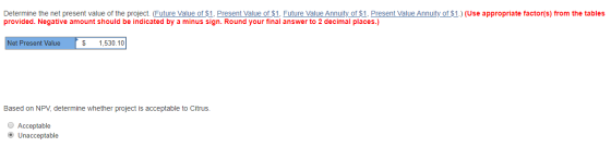Determine the net present value of the project. (Future Value of $1, Present Value of $1, Future Value Annuity of $1, Present