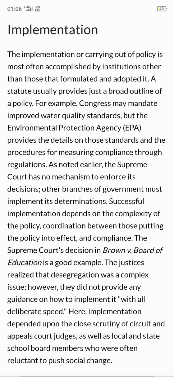 01:06 ai 4G Vo 40 Implementation The implementation or carrying out of policy is most often accomplished by institutions othe
