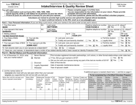 Department of the Treasury - Intemal Revenue Service Form 13614-C OMB Number Intake/Interview & Quality Review Sheet 1545-196