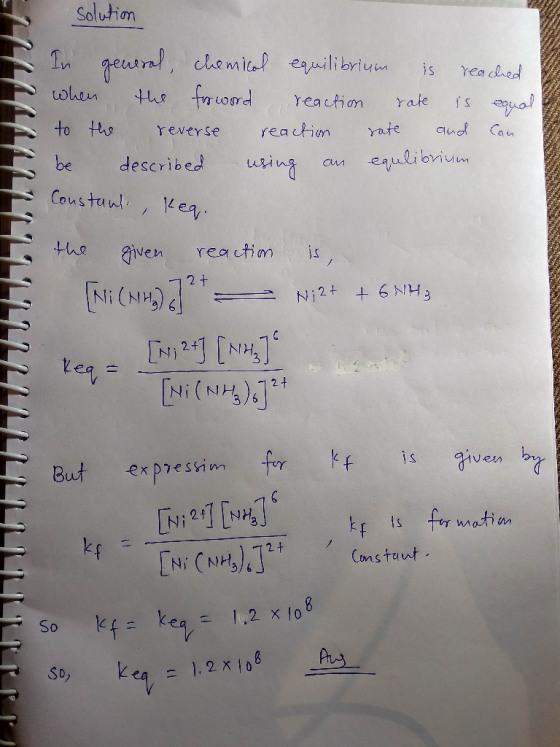 solution In general, chemical equilibrium is reached when the frosword reaction rate is equal to the reverse reaction rate an