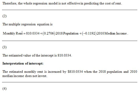 Therefore, the whole regression model is not effective in predicting the cost of rent. The multiple regression equation is Mo