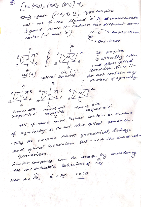 (fe (roz)2 (130)2 (60)27 cz It is again (MA2B202) type complex But one of the ligand A is ambidentate ligand since it contain