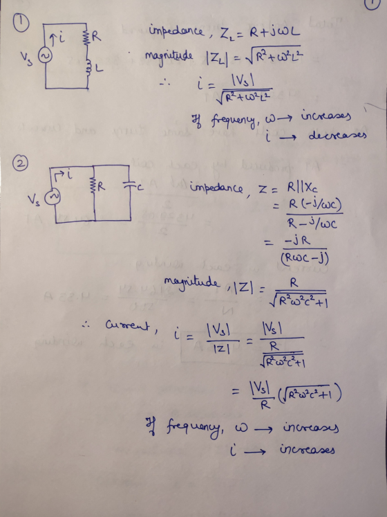 Ті eller mm L impedance, Z = R + JWL magnitude IZL) = √ R² + W²22 i= IVI √ R² + W²22 If frequency, w increases i decreases 2