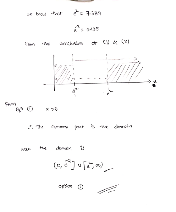 We know that e² = = 7.389 e = 00135 From conclusions of (1) & () S Up a e72 From lan x 70 . The common part is the domain D