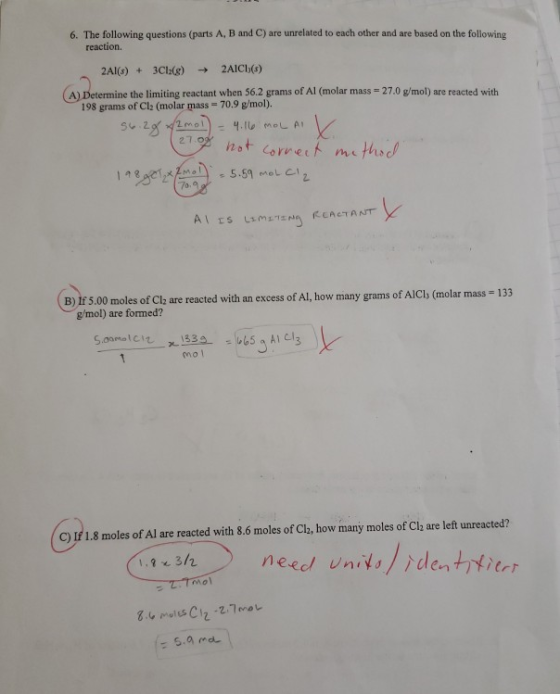 6. The following questions (parts A, B and C) are unrelated to each other and are based on the following reaction. 2Al(s) + 3