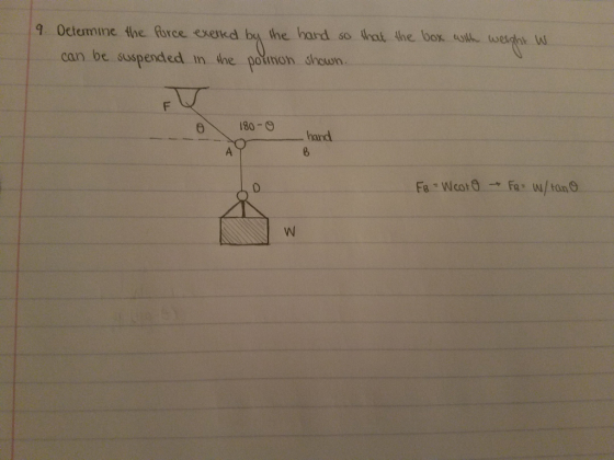 9 Oeterminc fhe force exerd by he hand so wot the box asm aes( w bu the hard so What the box u w oil weight W can be suspended in the potmon shcuwn hand
