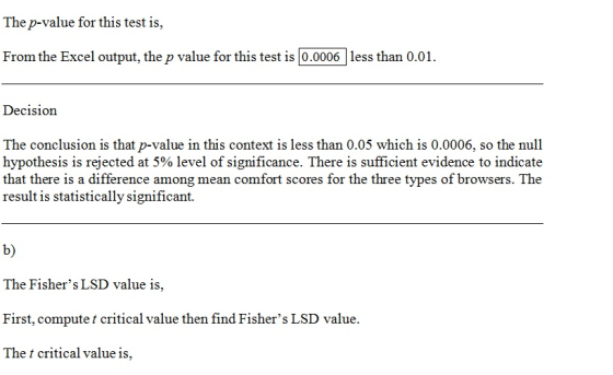 The p-value for this test is, From the Excel output, the p value for this test is 0.0006 less than 0.01. Decision The conclus