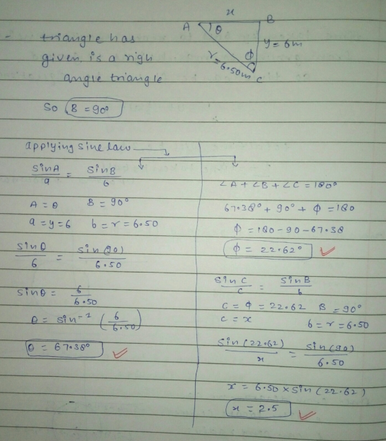2 B n o . r t Yksom I triangle has given, is a sigu angle triangle So (8 = goo I applying sine low - sinA Sins ZA+ CB+2c=1800