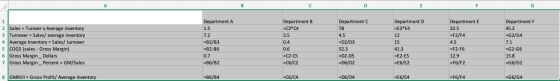 C E Department A 1.5 Department D =E3 E4 7.2 12 2 Sales = Turover x Average inventory Turnover = Sales/ average inventory Ave