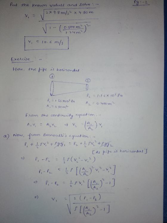 Put 19:-2 the known values and solve ! - 2 x 9.8 m/s² x 4.80m. V oi soum) v = 10.6 m/s Exercise Here, the pipe is horizontal