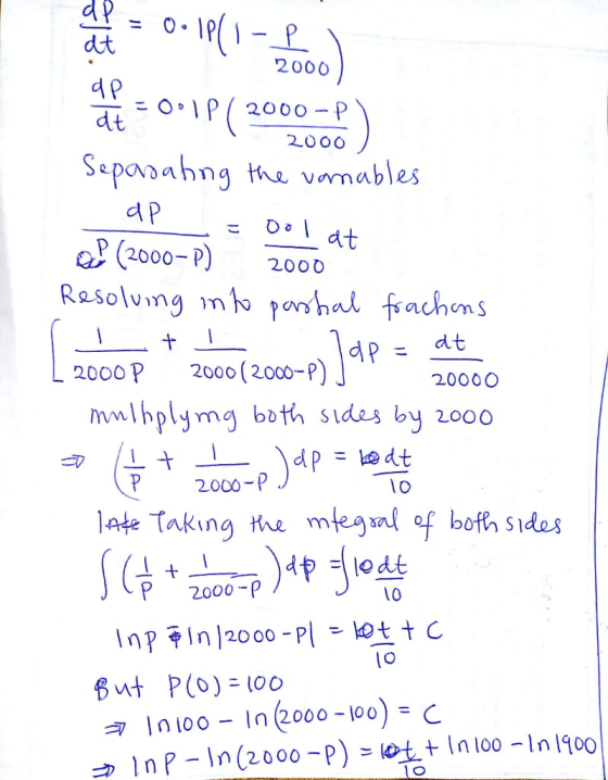 del = 0.1811-2000) a = 0-1P ( 200000) Sepasating the vanables - a P = 0ol at f (2000-P) 200097 Resolving into pashal frachons