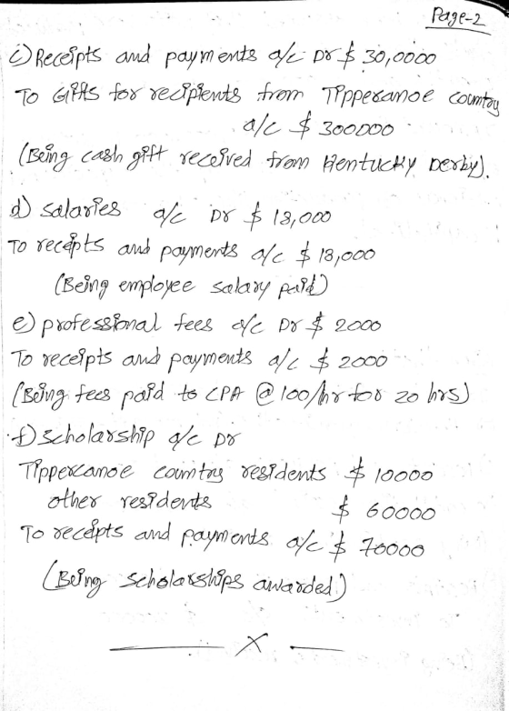 Page-2 Receipts and payments ale pr$ 30,0000 TO GPAS for recipients from Tipperano e coimtar ale $ 300000 (Being cash gift re