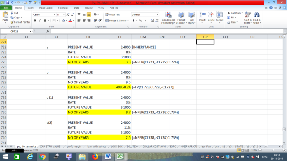 - 2x Insert Delete Format Σ AutoSum : A Fill Sort & 2 Clear Filter Editing Find & Select Cells CP ca CR A PV, FV, ANNUITY (Au