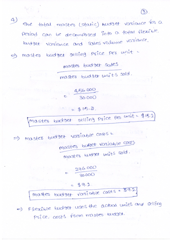 The total master (static) budget variance too a can be de composed into a total flexible. budget variance and sales volume va