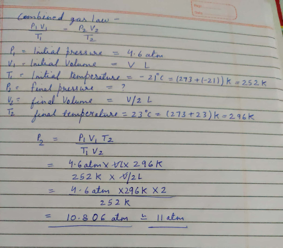 Pg Dabe Leaabiacd gas PIV Law- Inadral fressure Ianteal Valuae 4.6 atm Lndead leaperature b fuxad paresiars fesal Valural - 2