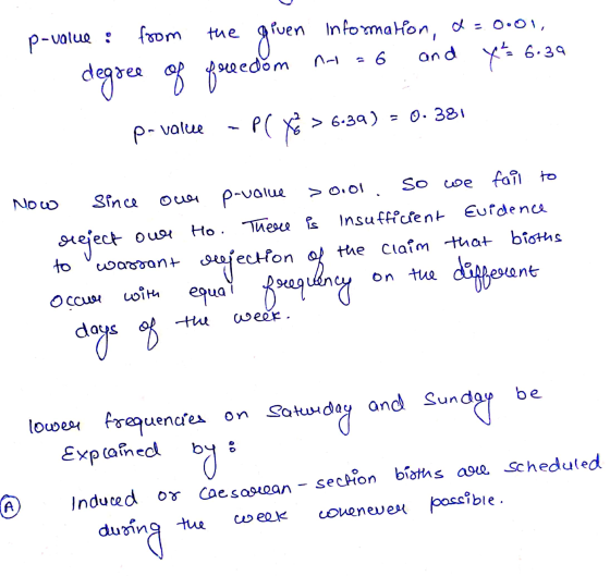 the p-value : from given Puen Information, a = 0.01, degree of freedom and y = 6.39 PC Y > 6.39) = 0.381 p-value olue Now Sin