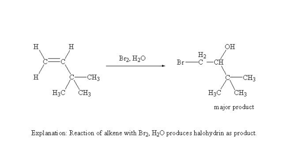 он Br2, H20 BrCCH CH3 CCH H3C CH3 H3C CH3 major product Explanati on: Reaction of alkene with Br2, H20 produces halohy drin as product.