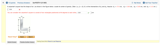 6. + 1/2 points Previous Answers SerPSET9 12.P.003. My Notes + Ask Your Teacher A carpenters square has the shape of an Las