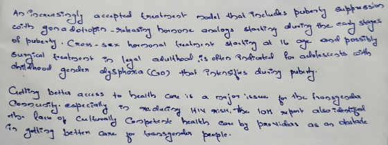 An increasingly accepted treatment model that ascludes proberty suppression coith gonadotropin releasing borsone analogs star