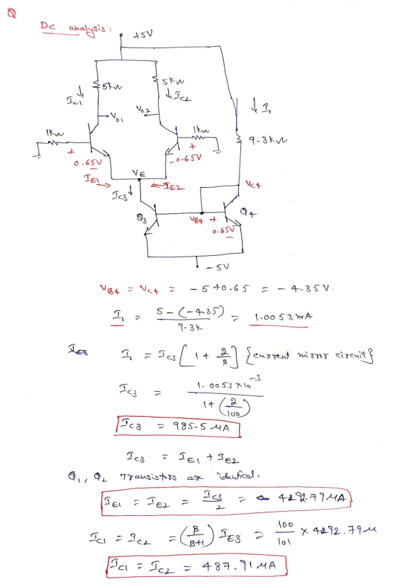 De analysis > +5V skw 5kw deger 01 Iku 9.3k t + [0-65V 0.65V TEL NE LIE2 Nc4 Icz Q Az UBA 0.650 -SV = -4-350 VB4 = Ncq : - 5t