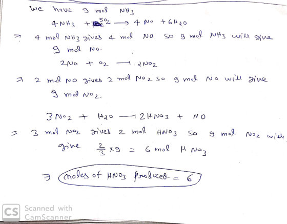 we have a mol NH3 1 4NH3 +52 4 No + 6H2O ? 4 mol NH3 gives 4 mol no so g mol NH3 will gine 9 mol No. . - ZNO + o2 t. 2002 2 m