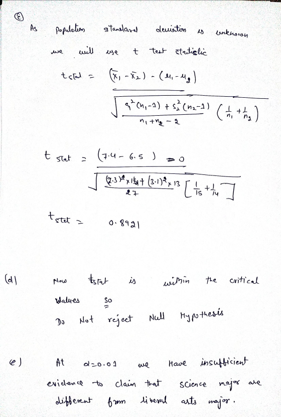 - As Ngu population we will tstad - standard deviation is unknown use t test statistic (, - Xe) -(-4g) sgtch, -) + s> (nz-A)