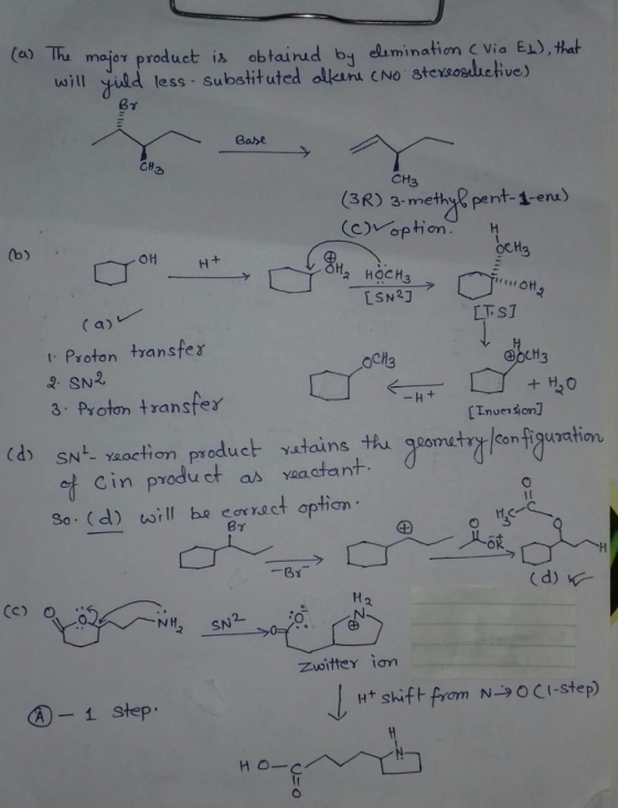 (a) The major product is obtained by elimination C Via El), that will yuld less substituted alkene eno stereoselective) By Ba