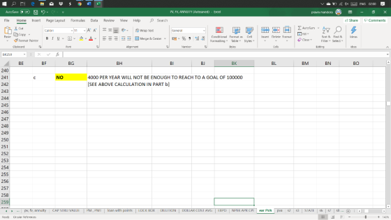 Vo pravin mandora PV, HV, ANNUITY (Autosaved) - Excel AutoSave CH File Home X Out 2 - Page Layout . 4x 3 ENG 0200 - x Share C