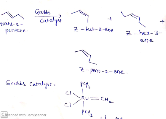 Grubbs Catalyst n + trans-2- pentene. Z-but-2-ene Z hex-3- ene Z-pent-2-ene. Grubby Cato italyst- PCY3 cu RUE Сн, al PCYz CSc