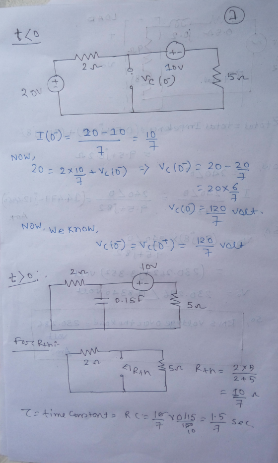2 tlo 2n lov + 5n Velo 2ov 7 a. os= 2000 I (0) = 20-10 Torbart entot- otot 7 NOW, 20=2x10 +Vcio) => vc (0) = 20-20 3 Game . V
