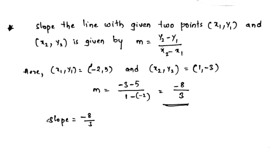 slope the line with given two points C21,y) and C, ) is given by and (, 2)C1,-3) Ane, / (-2,) 3-5 -C-1) sope